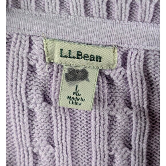 LL Bean Cable Knit Sweater Womens Large Reg Light Purple Pullover 100% Cotton - Picture 3 of 4